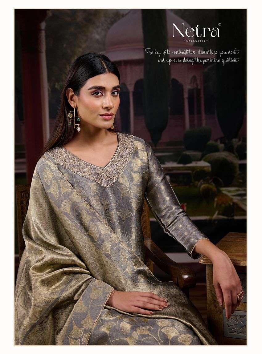 Netra Exclusive Fara Premium Bemberg Silk Jirafee Jacquard Dress Material