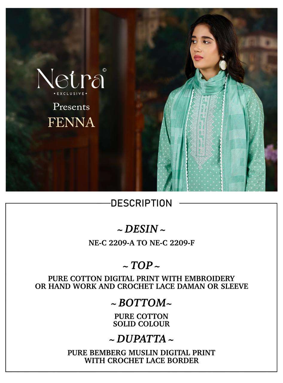 Netra Exclusive Fenna Premium Pure Cotton Salwar Suit - Amrah Wholesale