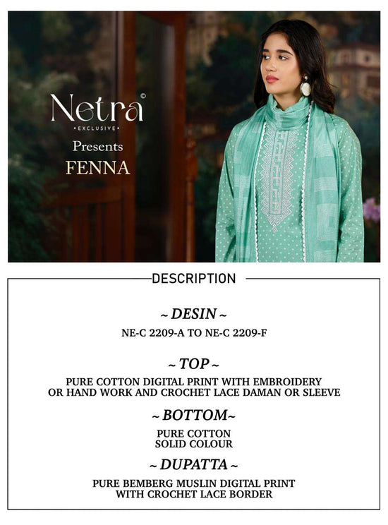 Netra Exclusive Fenna Premium Pure Cotton Salwar Suit - Amrah Wholesale