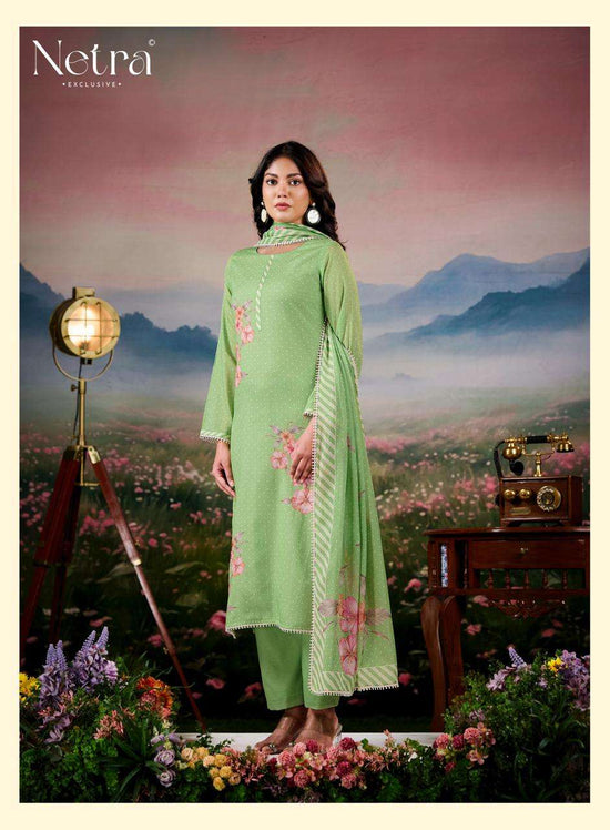 Netra Exclusive Fiyara Premium Banarasi Mal Chanderi Dress Material - Amrah Wholesale
