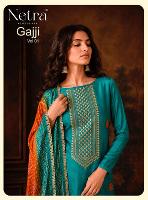 Netra Exclusive Gajji Vol 1 Premium Bandhani Gajji Silk Dress Material Collection