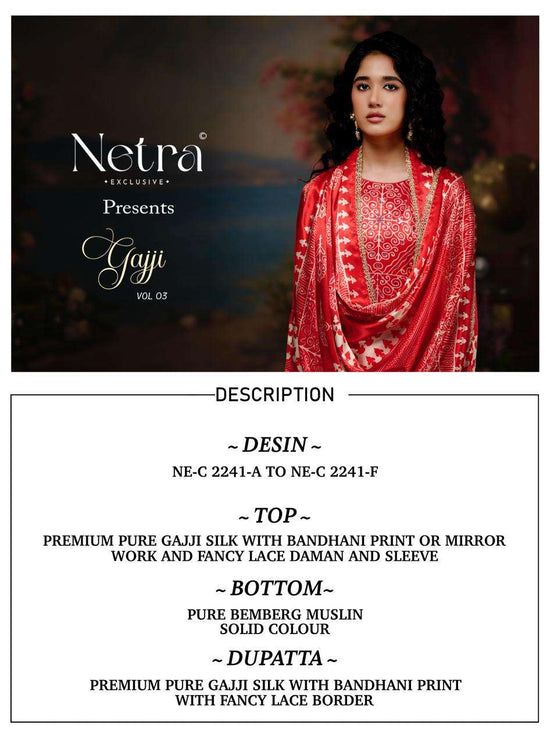 Netra Exclusive Gajji Vol 3 Pure Gajji Silk Dress Material