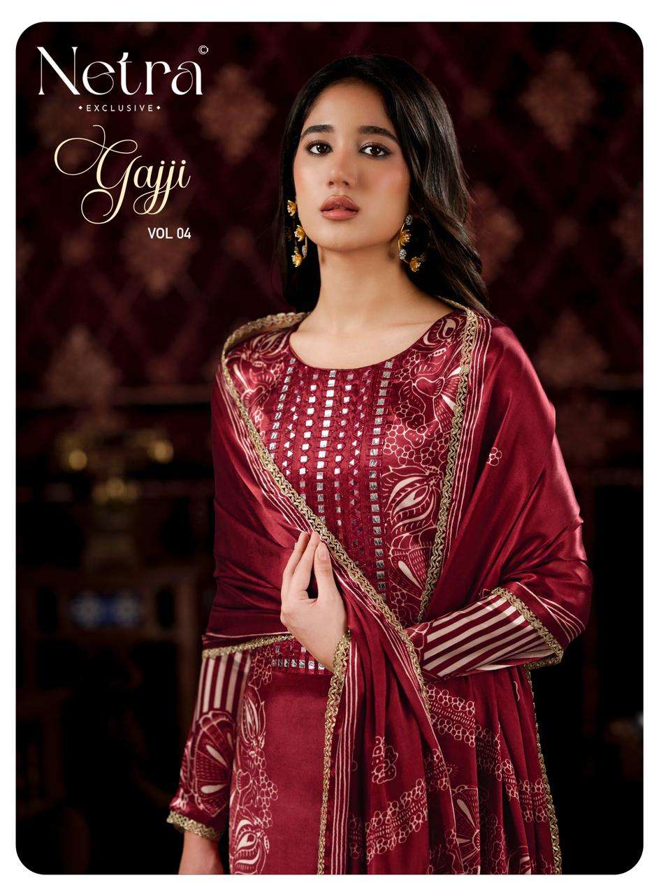 Netra Exclusive Gajji Vol 4 Pure Gajji Silk Dress Material