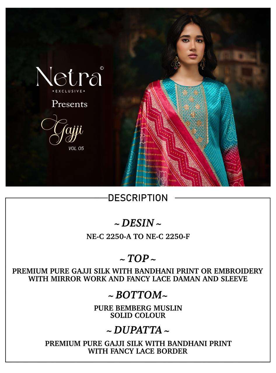 Netra Exclusive Gajji Vol 5 Pure Gajji Silk Dress Material
