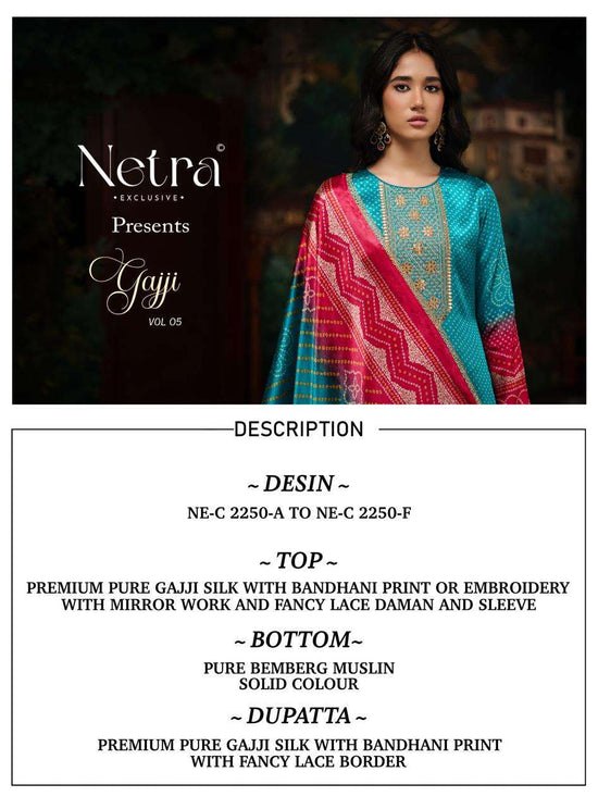 Netra Exclusive Gajji Vol 5 Pure Gajji Silk Dress Material