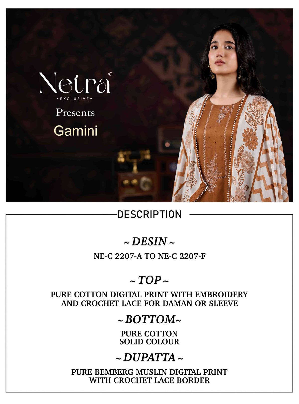 Netra Exclusive Gamini Wholesale Pure Cotton Dress Material Collection