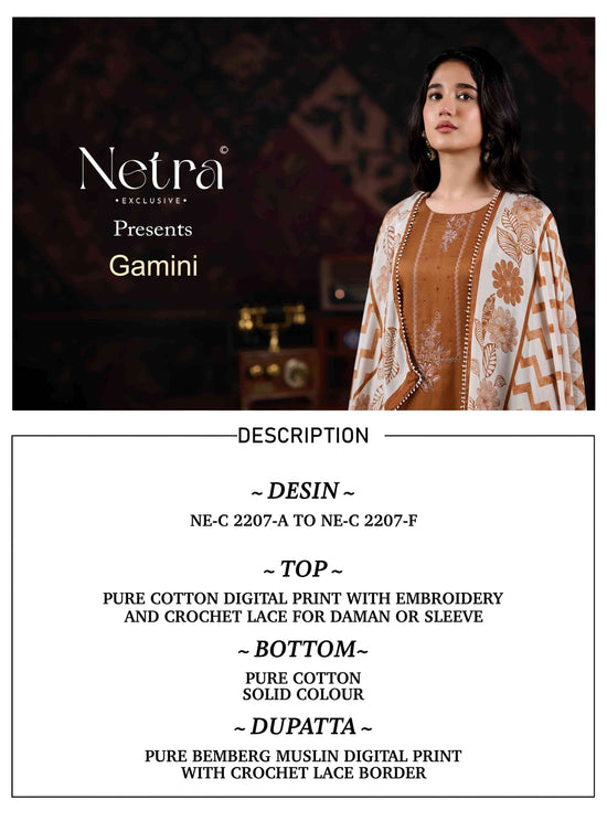 Netra Exclusive Gamini Wholesale Pure Cotton Dress Material Collection