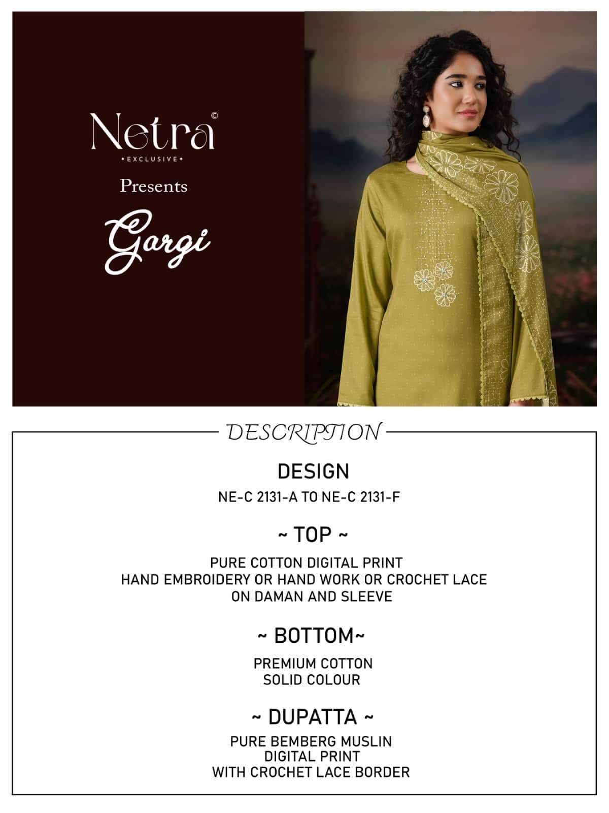 Netra Exclusive Gargi Dress Material Wholesale Catalogue - Amrah Wholesale