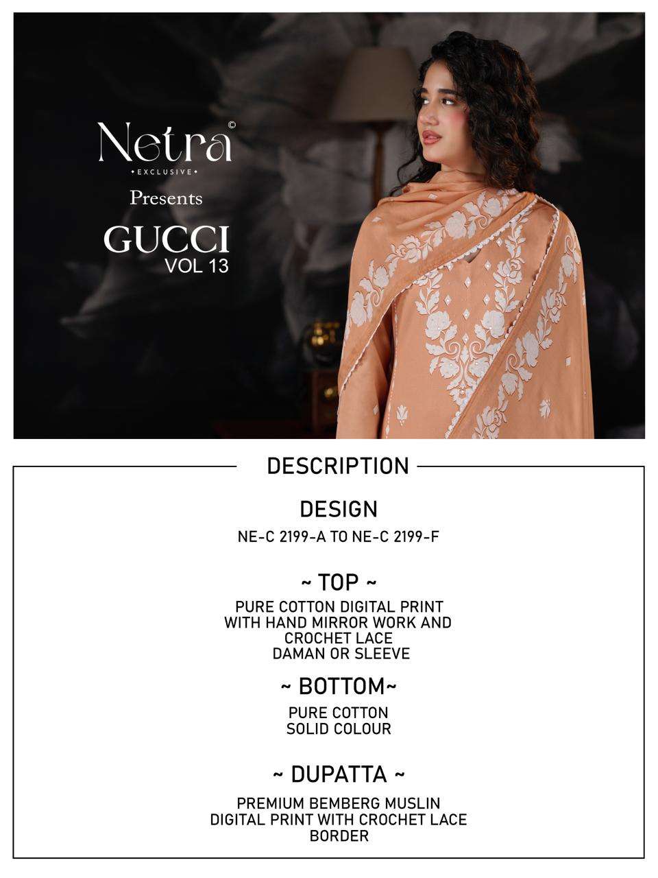 Netra Exclusive Gucci Vol 13 Premium Cotton Dress Material - Amrah Wholesale