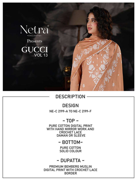 Netra Exclusive Gucci Vol 13 Premium Cotton Dress Material - Amrah Wholesale