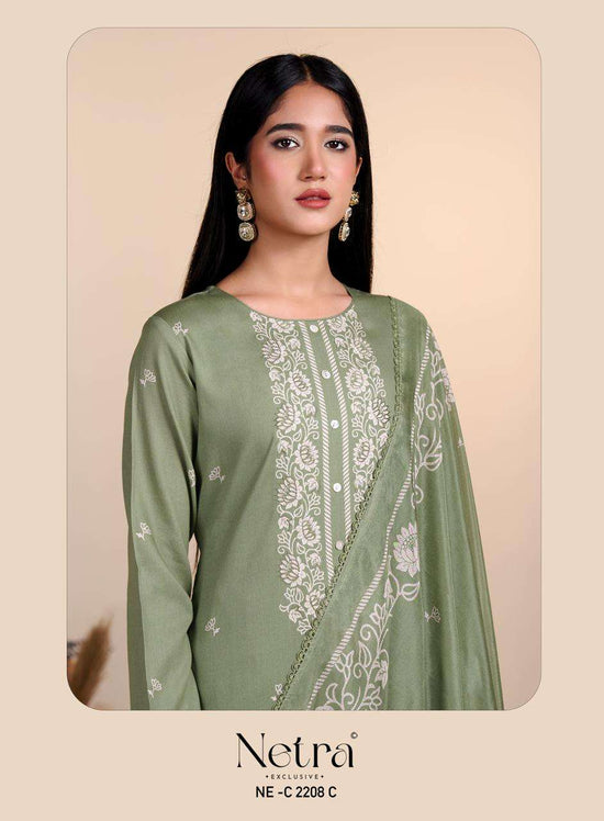 Netra Exclusive Gucci Vol 14 Premium Cotton Embroidered Dress Material - Amrah Wholesale