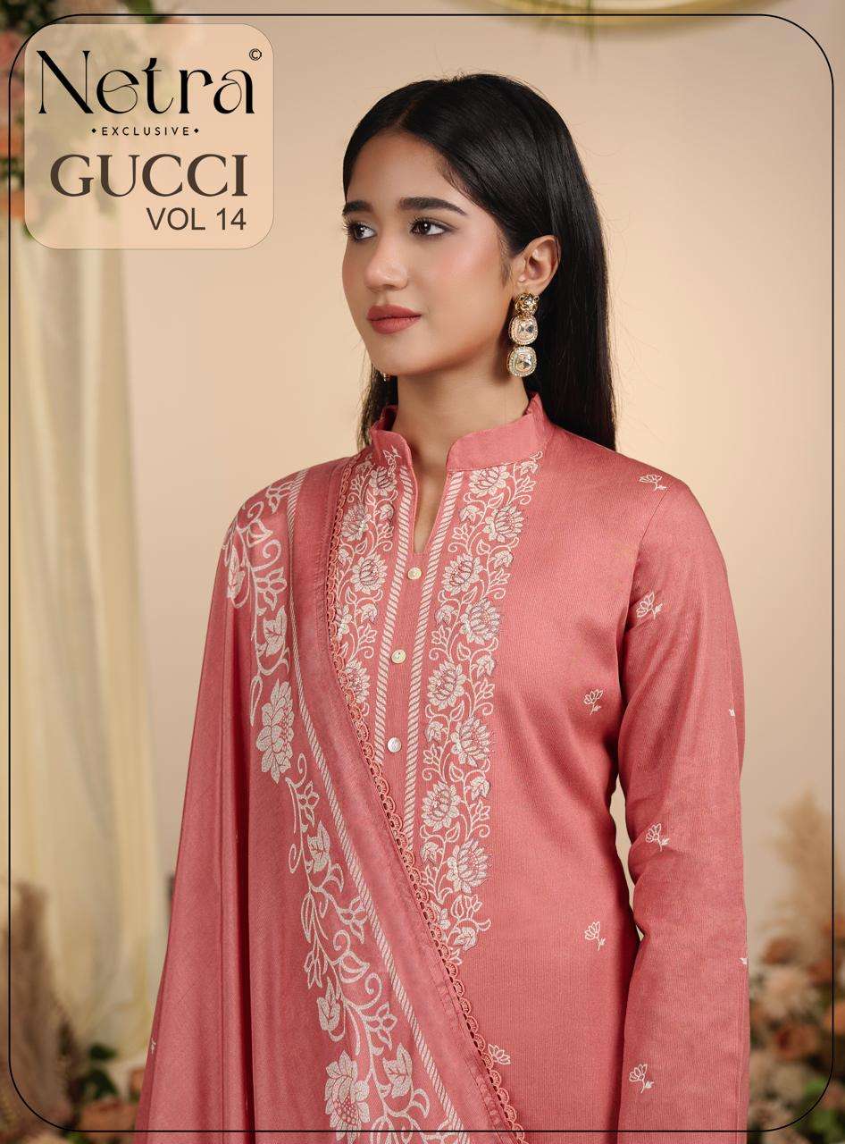 Netra Exclusive Gucci Vol 14 Premium Cotton Embroidered Dress Material - Amrah Wholesale