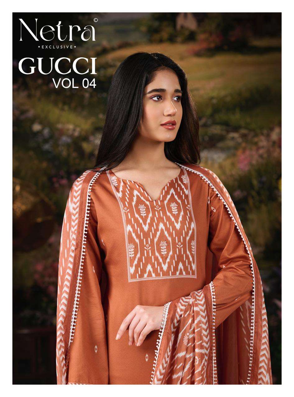Netra Exclusive Gucci Vol 4 Cotton Satin Pakistani Suit - Amrah Wholesale