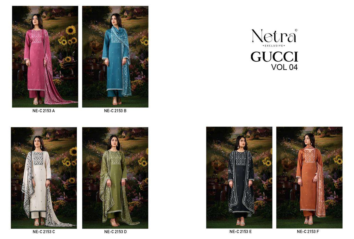 Netra Exclusive Gucci Vol 4 Cotton Satin Pakistani Suit