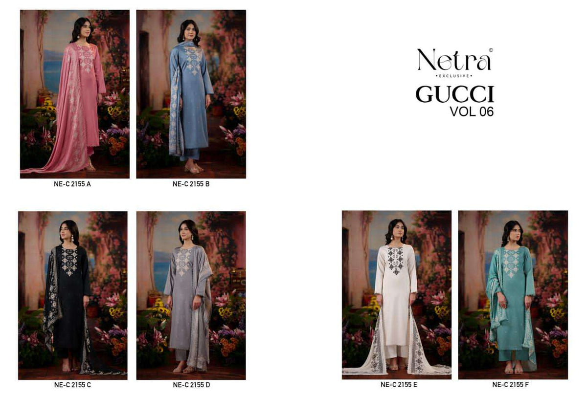 Netra Exclusive Gucci Vol 6 Pure Cotton Premium Dress Material - Amrah Wholesale
