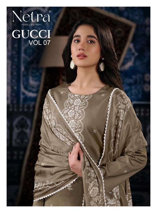 Netra Exclusive Gucci Vol 7 Cotton Satin Dress Material - Amrah Wholesale