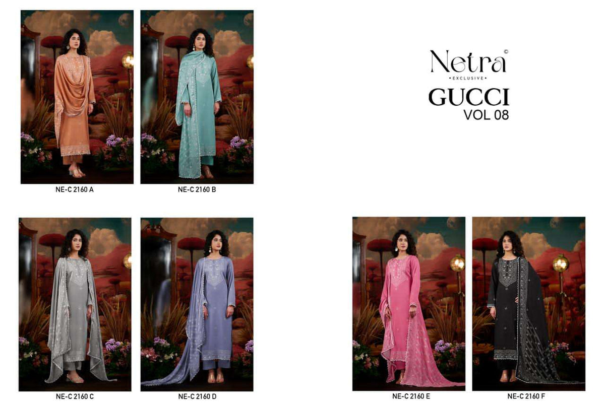 Netra Exclusive Gucci Vol 8 Pure Cotton Dress Material - Amrah Wholesale