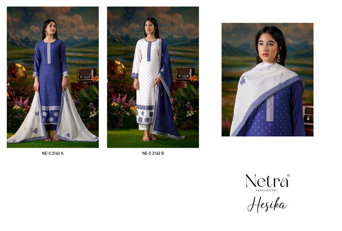 Netra Exclusive Hesika Banarasi Jamdani Dress Material - Amrah Wholesale