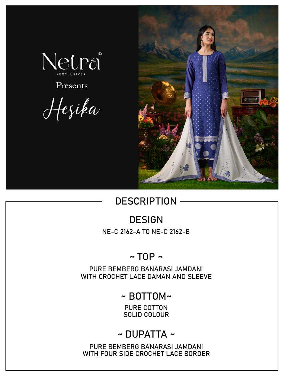 Netra Exclusive Hesika Banarasi Jamdani Dress Material - Amrah Wholesale