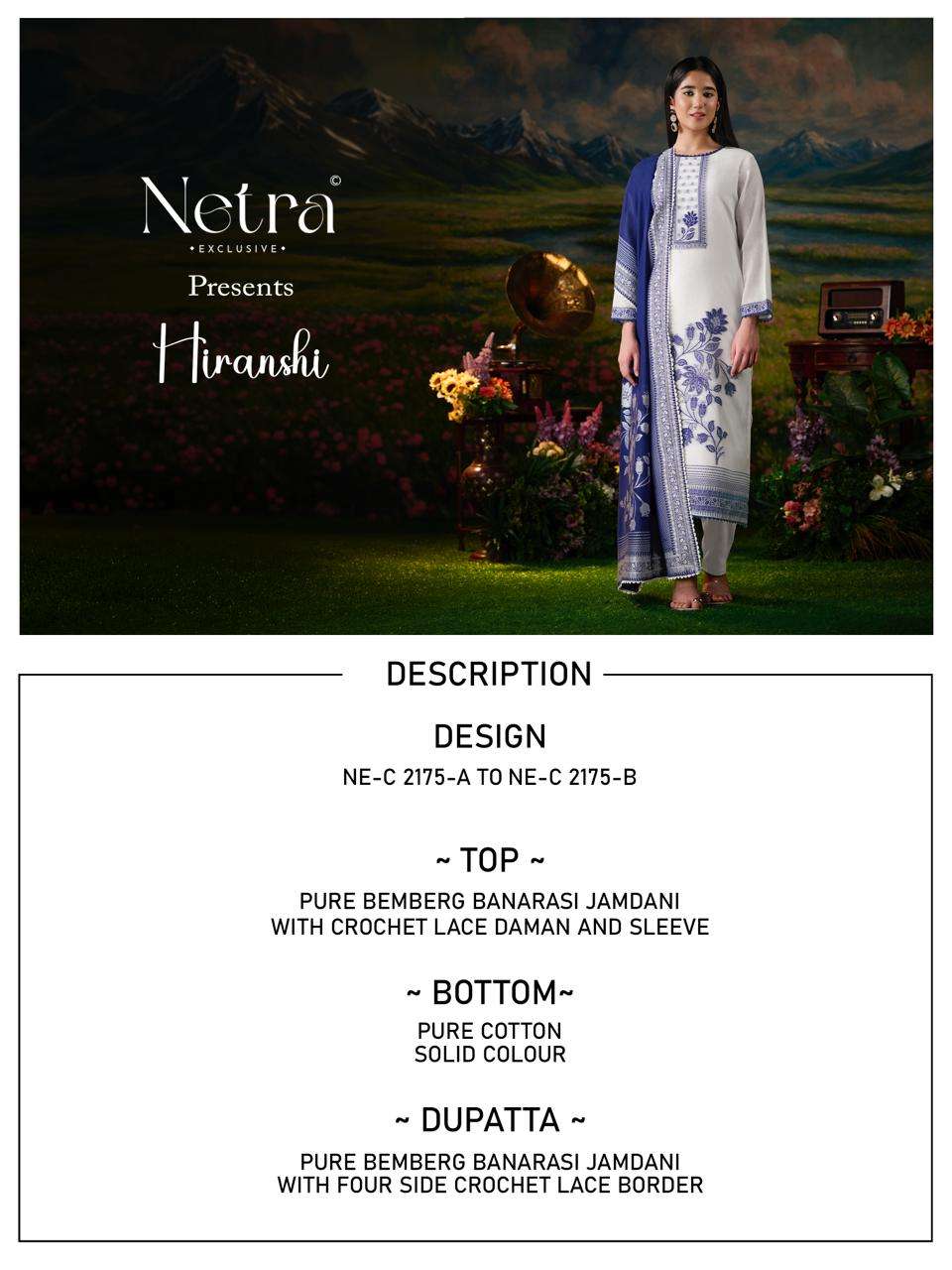 Netra Exclusive Hiranshi Bemberg Banarasi Jamdani Dress Material
