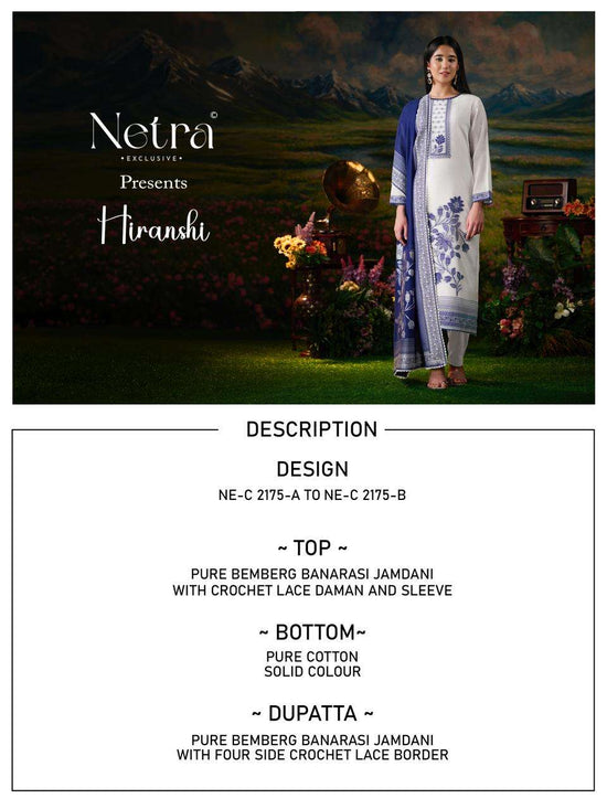 Netra Exclusive Hiranshi Bemberg Banarasi Jamdani Dress Material