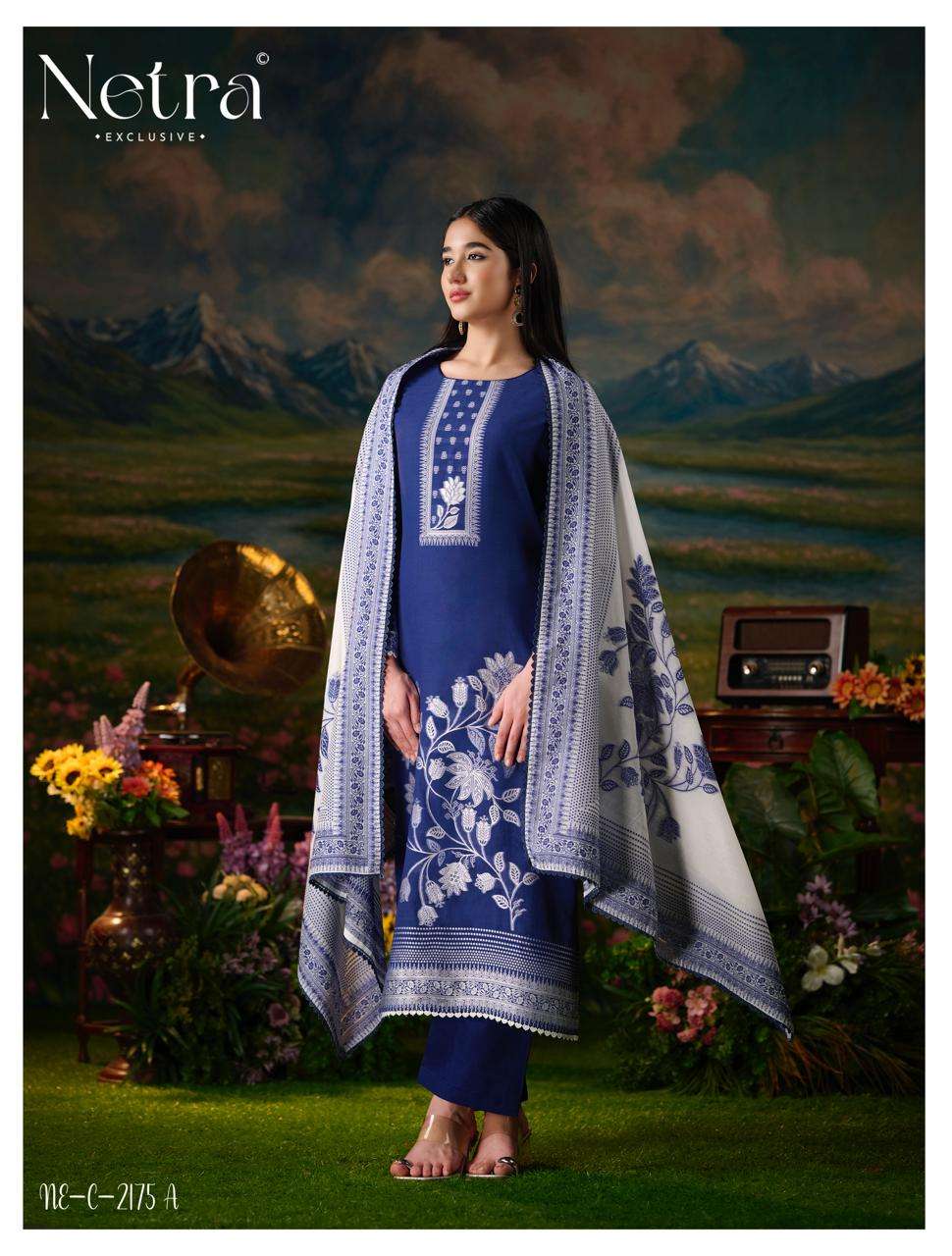 Netra Exclusive Hiranshi Bemberg Banarasi Jamdani Dress Material