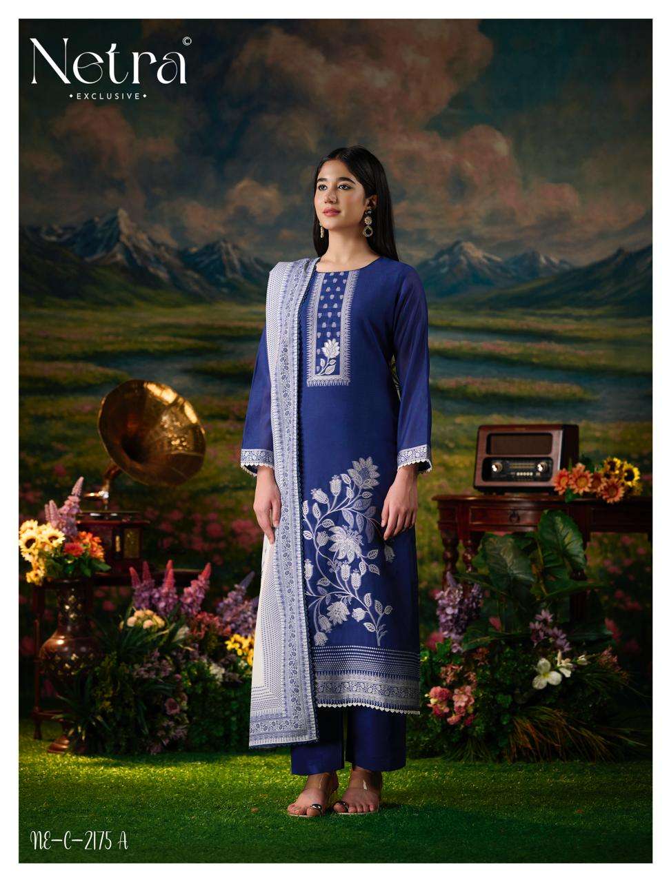 Netra Exclusive Hiranshi Bemberg Banarasi Jamdani Dress Material