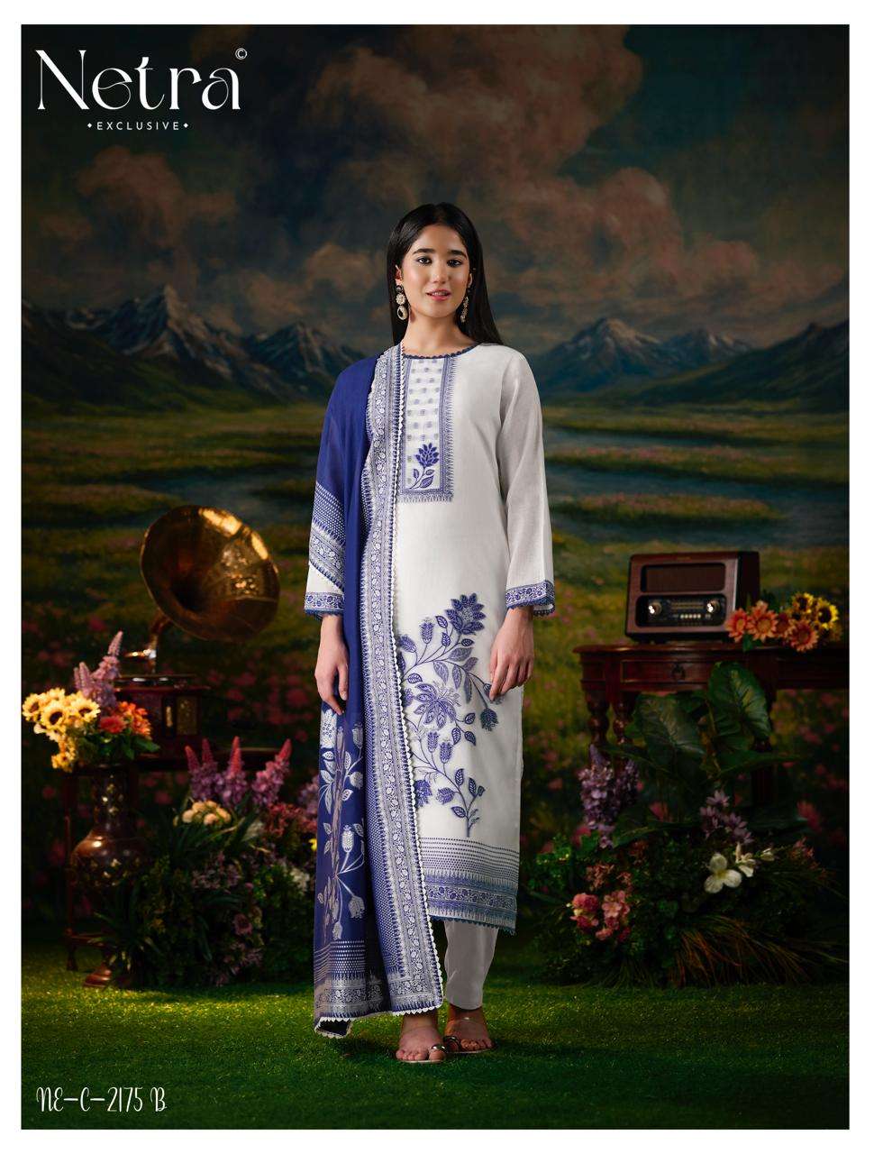 Netra Exclusive Hiranshi Bemberg Banarasi Jamdani Dress Material