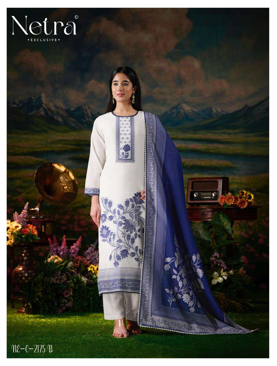 Netra Exclusive Hiranshi Bemberg Banarasi Jamdani Dress Material