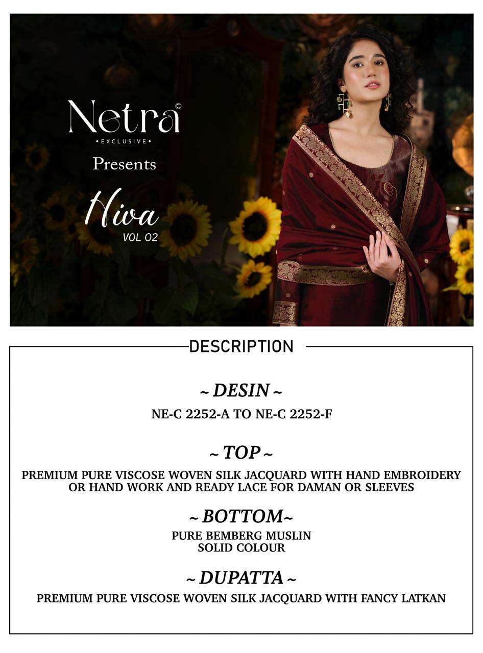 NETRA EXCLUSIVE HIVA VOL-2 Viscose Silk Jacquard Dress Material