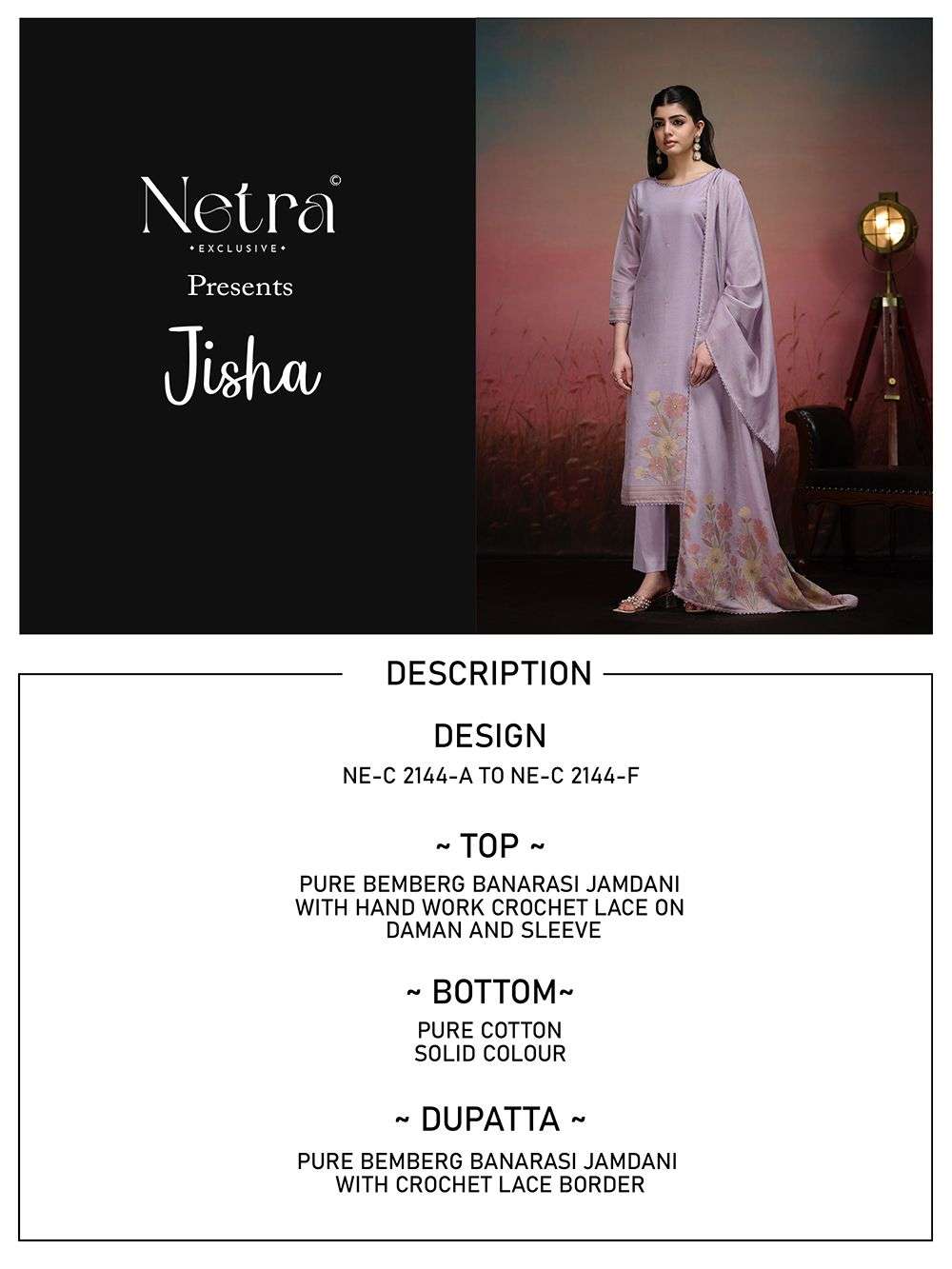 Netra Exclusive Jisha Banarasi Jamdani Dress Material - Amrah Wholesale