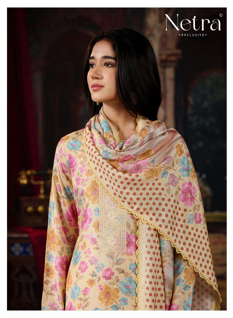 Netra Exclusive Kara Pure Bemberg Muslin Digital Print Dress Material - Amrah Wholesale