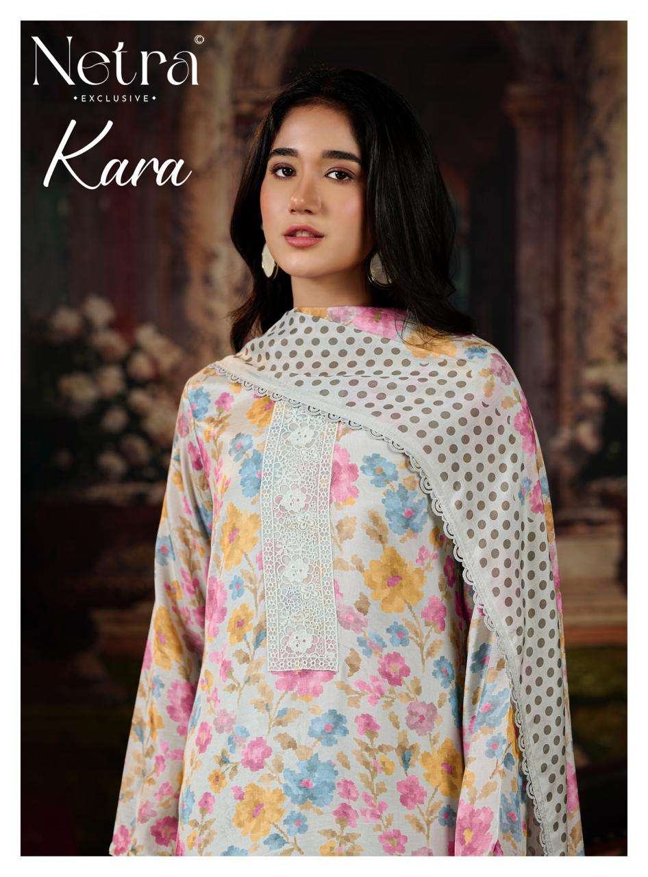 Netra Exclusive Kara Pure Bemberg Muslin Digital Print Dress Material - Amrah Wholesale