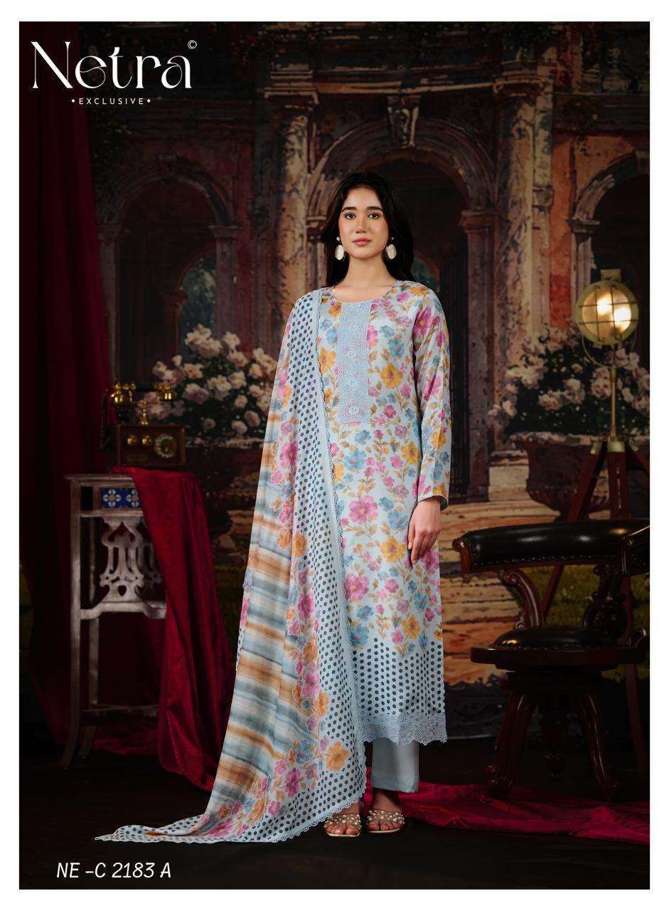 Netra Exclusive Kara Pure Bemberg Muslin Digital Print Dress Material - Amrah Wholesale