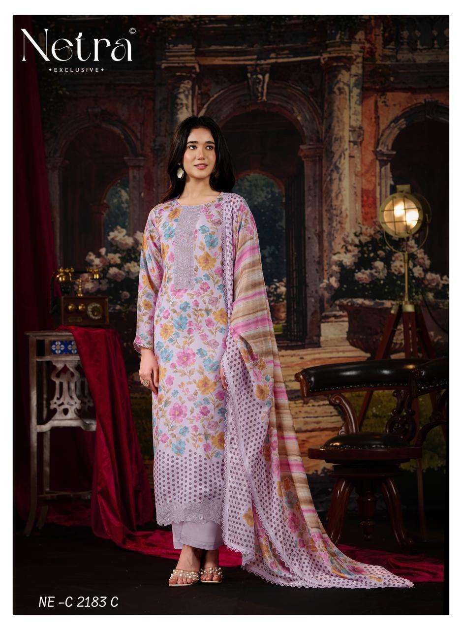 Netra Exclusive Kara Pure Bemberg Muslin Digital Print Dress Material - Amrah Wholesale