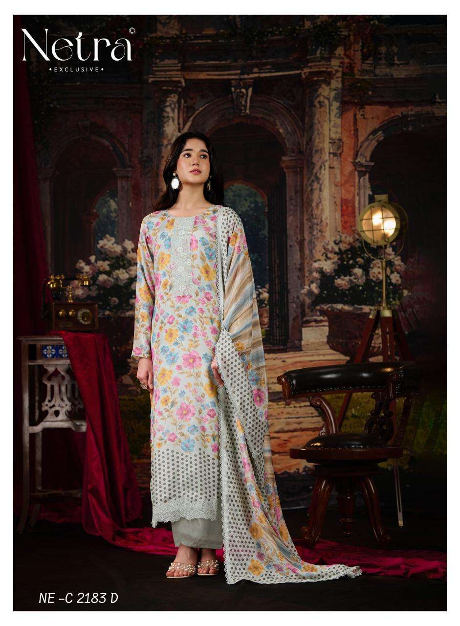 Netra Exclusive Kara Pure Bemberg Muslin Digital Print Dress Material - Amrah Wholesale