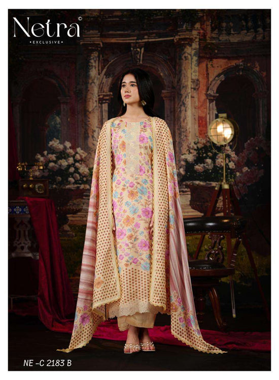 Netra Exclusive Kara Pure Bemberg Muslin Digital Print Dress Material - Amrah Wholesale