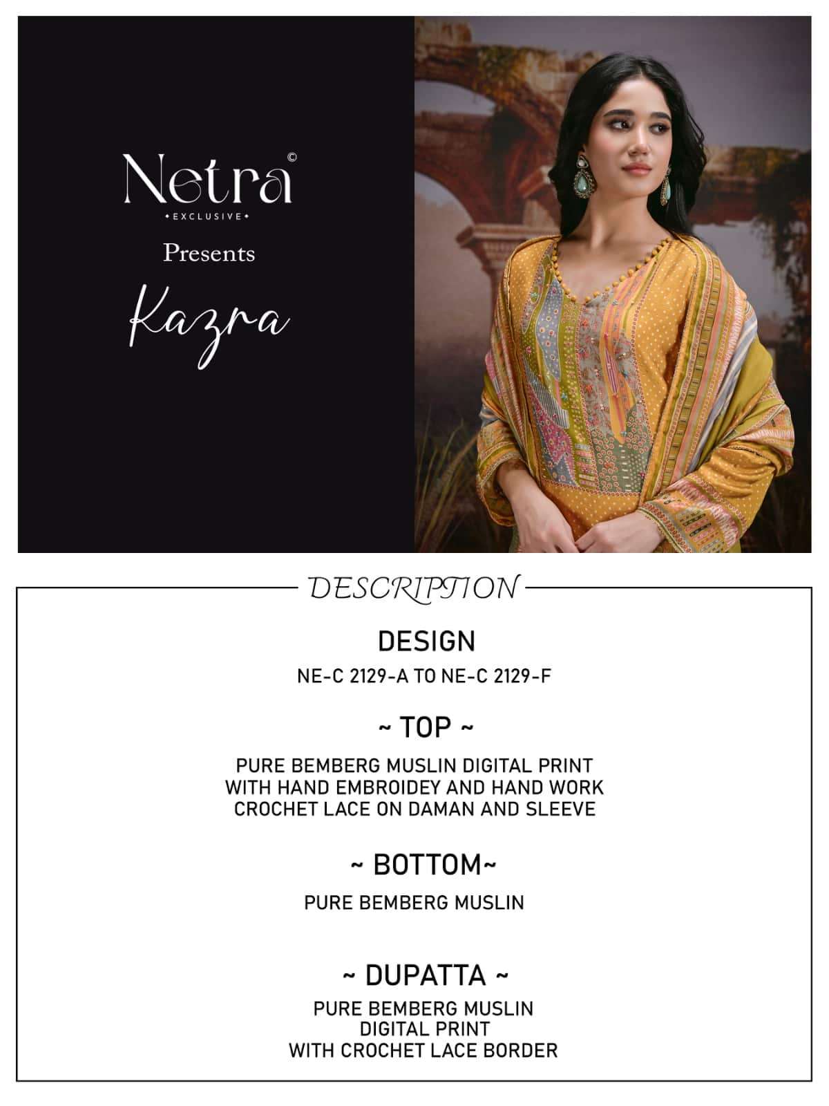 Netra Exclusive Kazra Dress Material Wholesale Catalogue