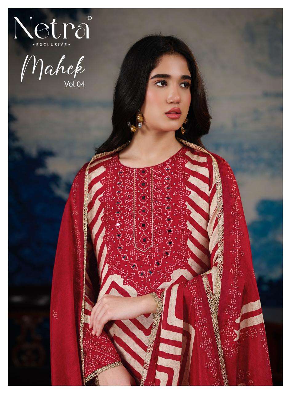 Netra Exclusive Mahek Vol 4 Pure Bemberg Muslin Dress Material - Amrah Wholesale