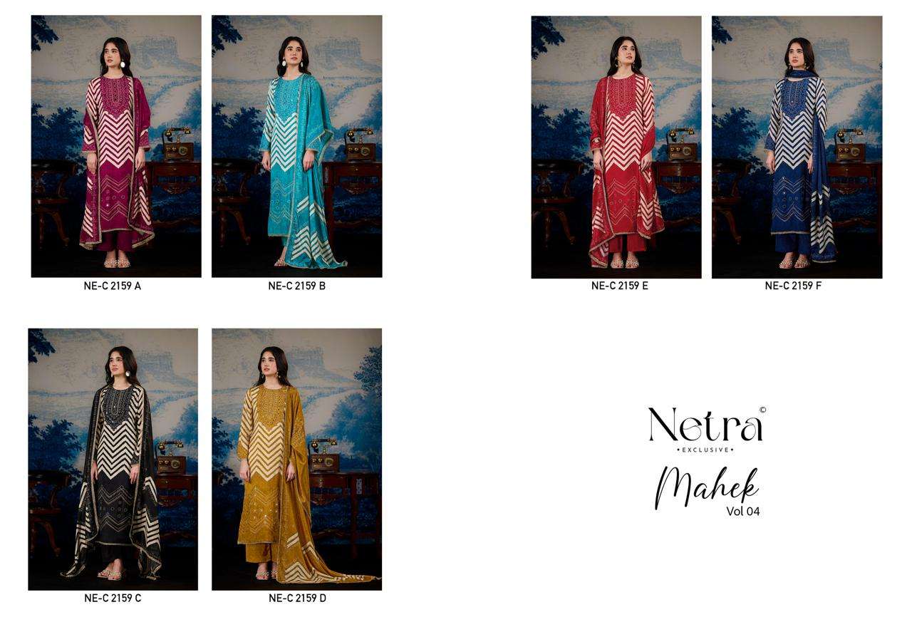 Netra Exclusive Mahek Vol 4 Pure Bemberg Muslin Dress Material - Amrah Wholesale