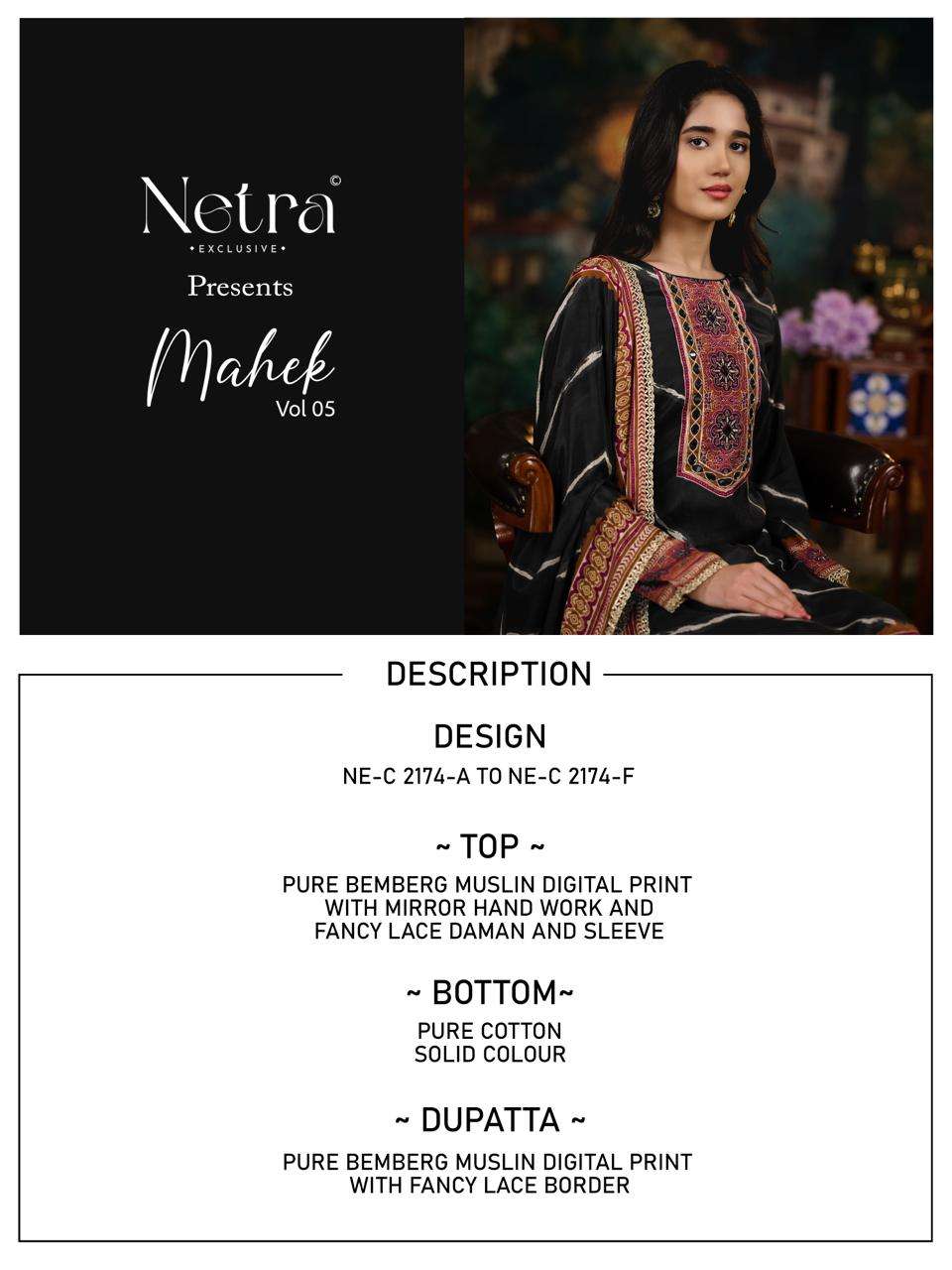 Netra Exclusive Mahek Vol 5 Bemberg Muslin Digital Printed Dress Material