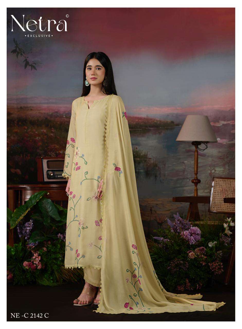 Netra Exclusive Manvya Pure Banarasi Mal Chanderi Dress Material - Amrah Wholesale