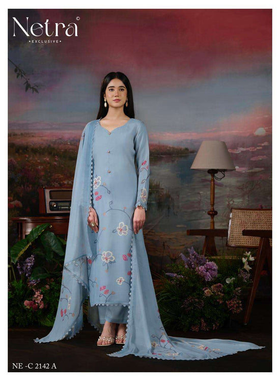 Netra Exclusive Manvya Pure Banarasi Mal Chanderi Dress Material - Amrah Wholesale