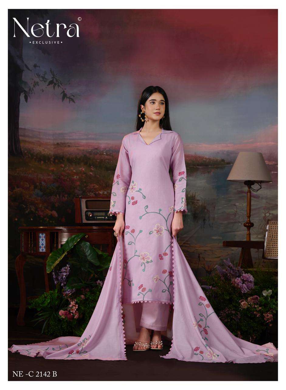 Netra Exclusive Mavya Banarasi Mul Chanderi Dress Material - Amrah Wholesale