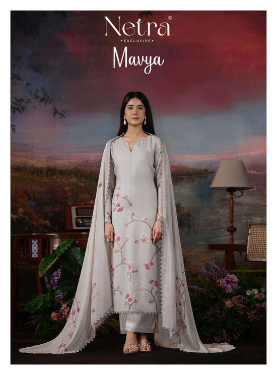 Netra Exclusive Mavya Banarasi Mul Chanderi Dress Material - Amrah Wholesale