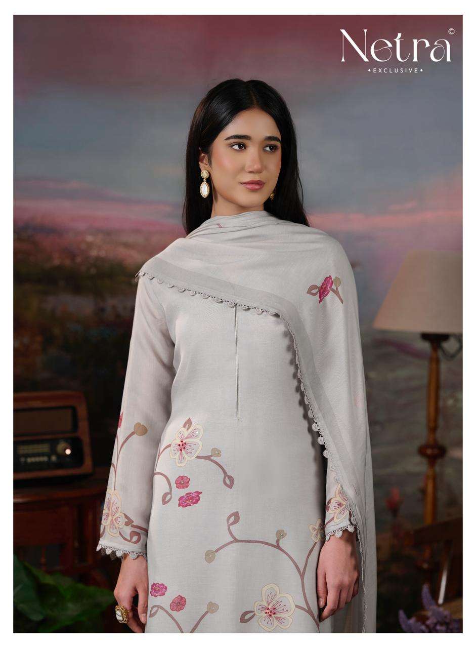 Netra Exclusive Mavya Banarasi Mul Chanderi Dress Material - Amrah Wholesale