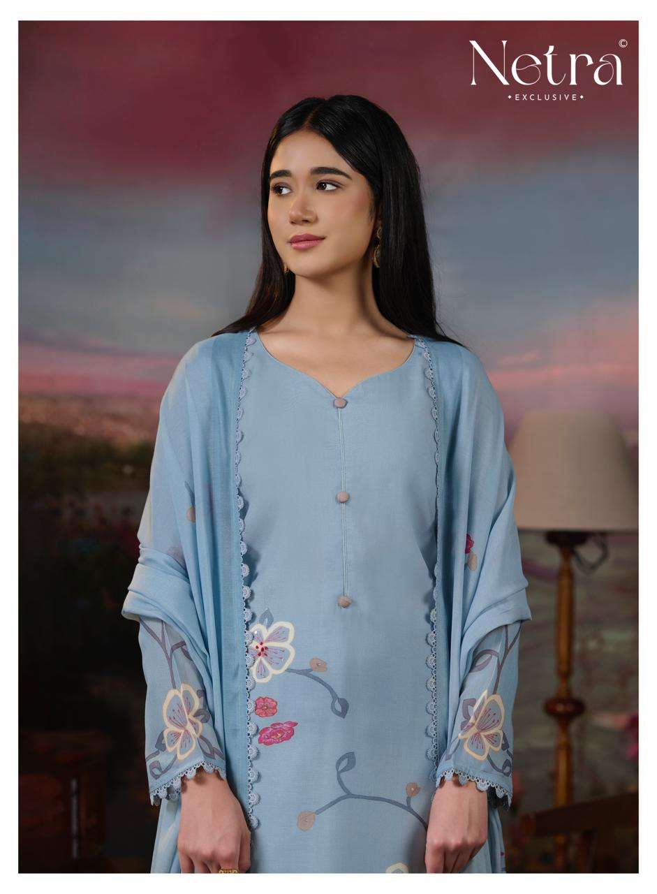 Netra Exclusive Mavya Banarasi Mul Chanderi Dress Material - Amrah Wholesale