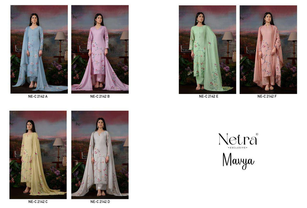 Netra Exclusive Mavya Banarasi Mul Chanderi Dress Material - Amrah Wholesale