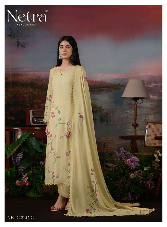 Netra Exclusive Mavya Banarasi Mul Chanderi Dress Material - Amrah Wholesale