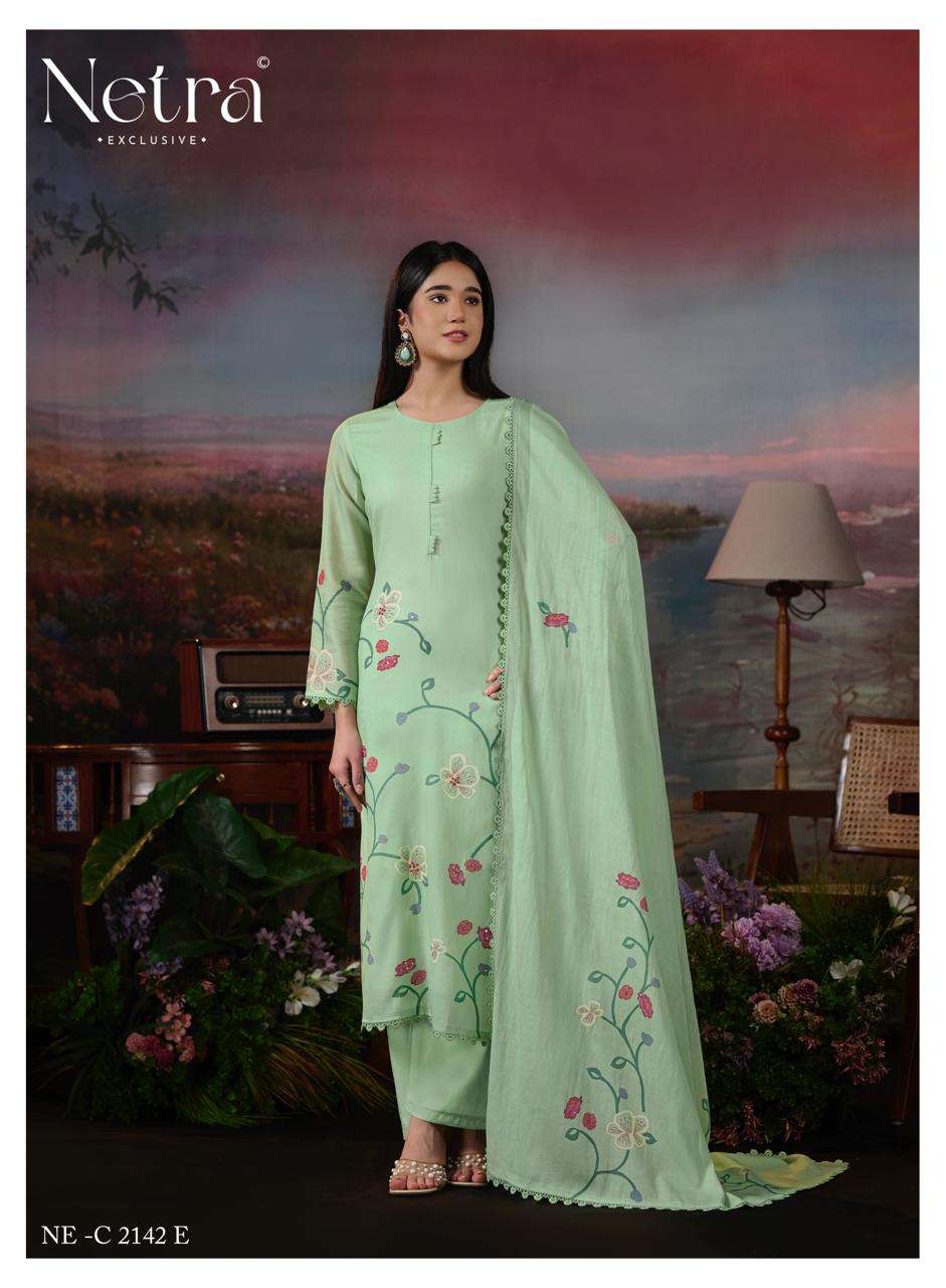 Netra Exclusive Mavya Banarasi Mul Chanderi Dress Material - Amrah Wholesale
